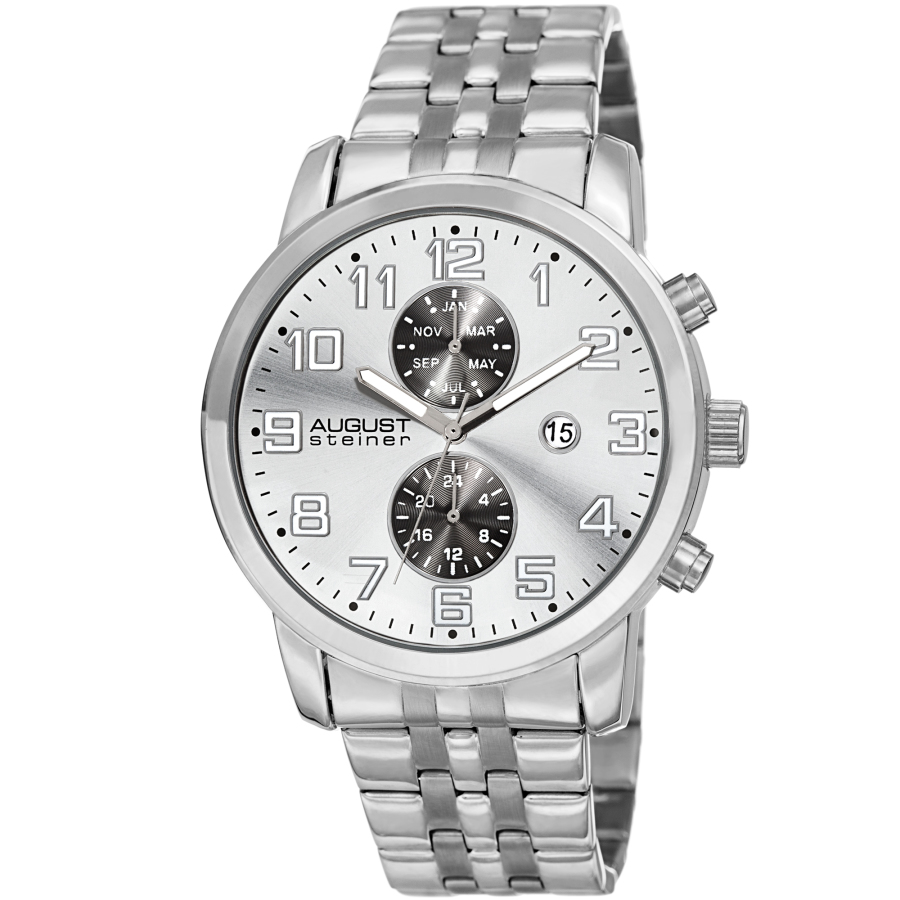 August Steiner Quartz Silver Dial Mens Watch As8175ss In Black / Silver