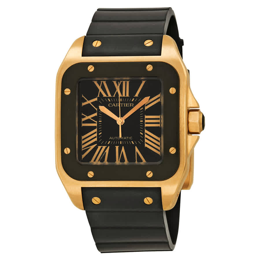 Cartier Santos 100 Xl Mens Watch W20124u2 In Black,gold Tone,pink,rose Gold Tone