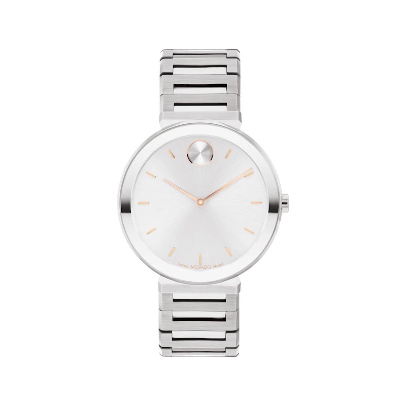 Movado Women's Bold Horizon Swiss Quartz Silver-tone Stainless Steel Watch 34mm In Gold Tone / Rose / Rose Gold Tone / Silver