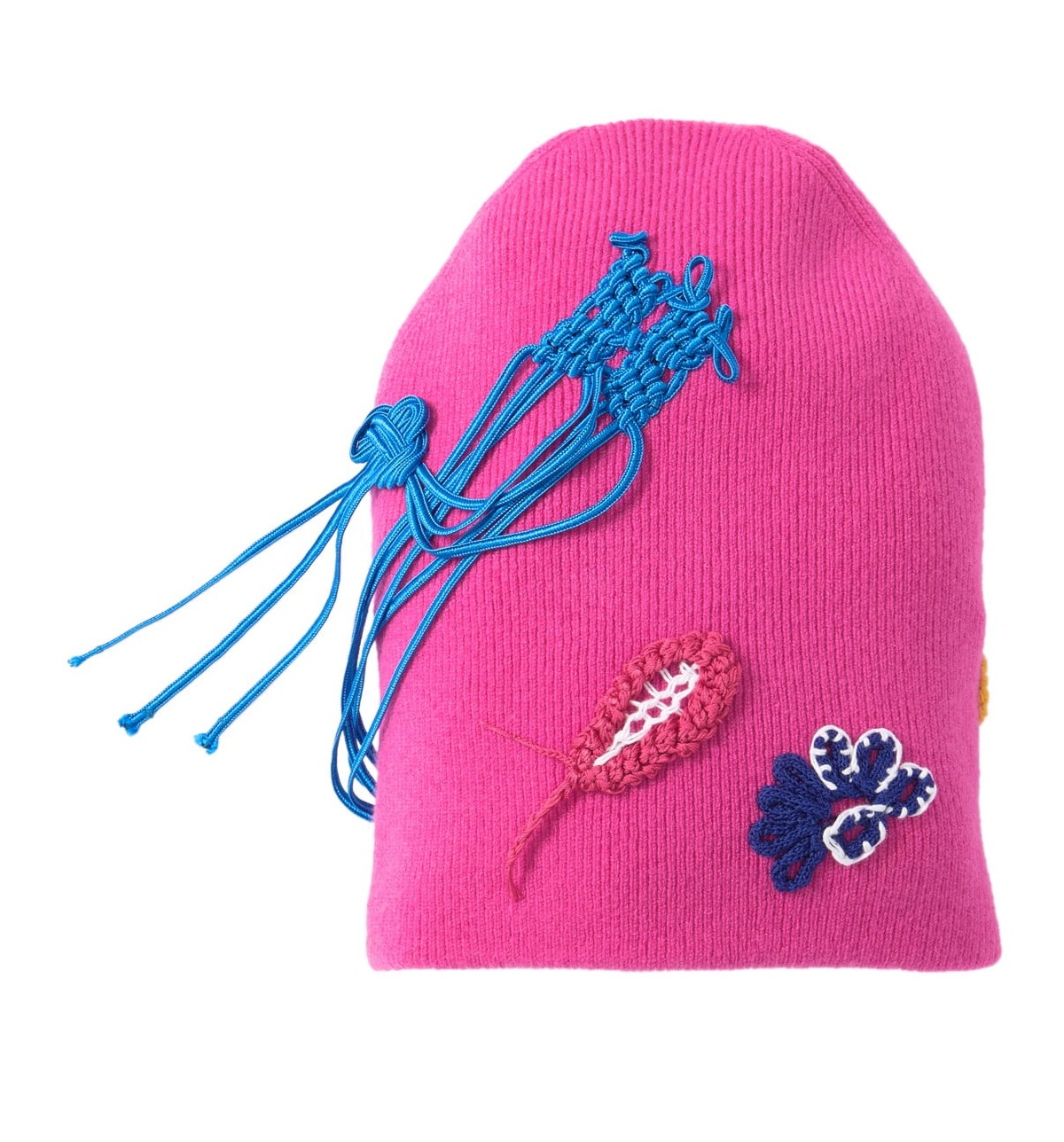 BURBERRY FUCHSIA PINK FLORAL CROCHET CASHMERE BLEND BEANIE