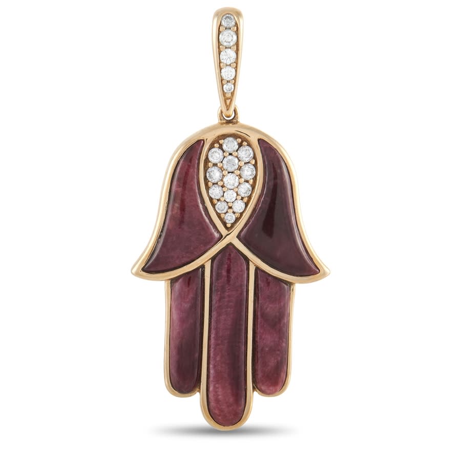 KABANA KABANA 14K YELLOW GOLD 0.33 CT DIAMOND AND SPINY HAMSA PENDANT