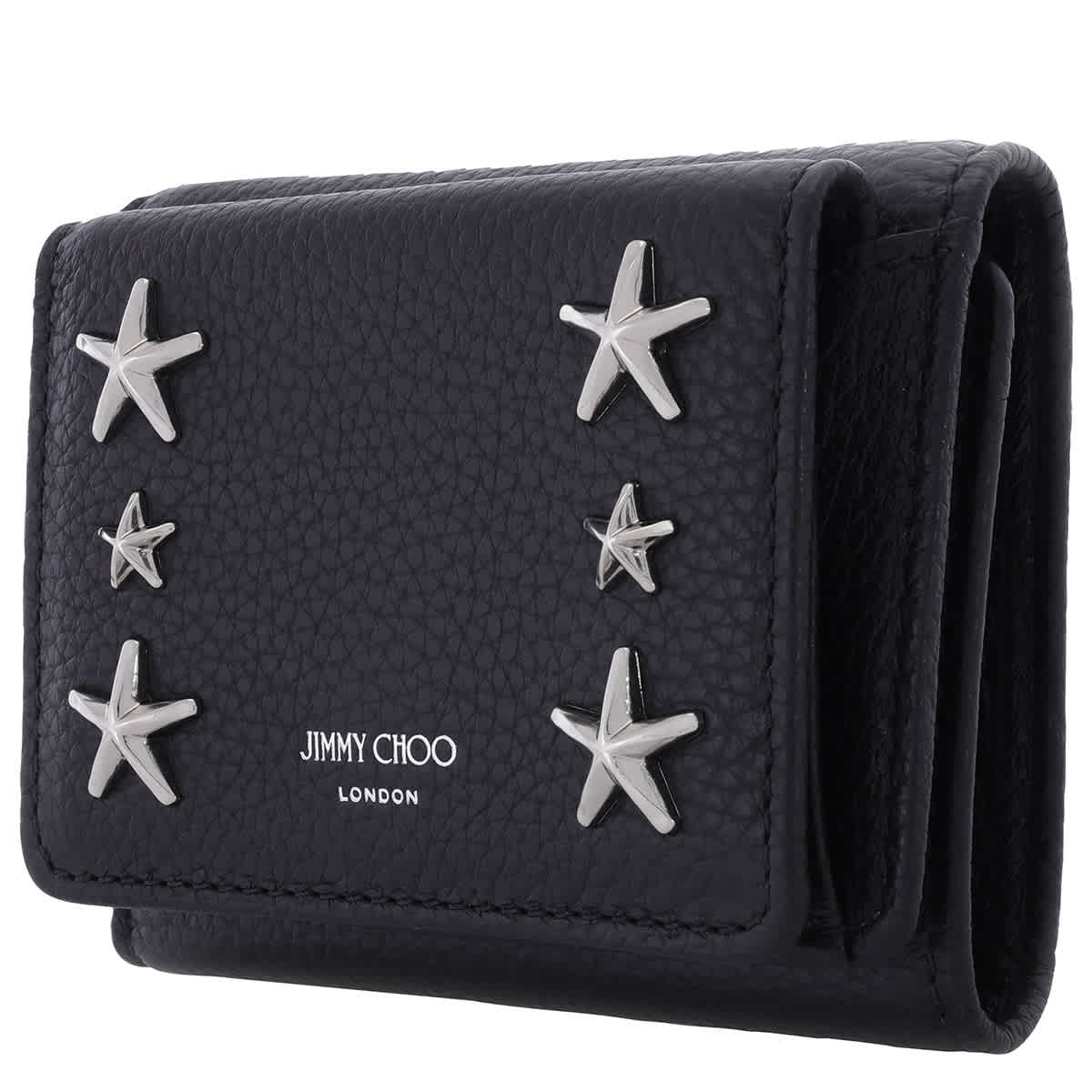 Shop Jimmy Choo Ladies Nemo Black Leather Star Tri-fold Wallet In Black/silver