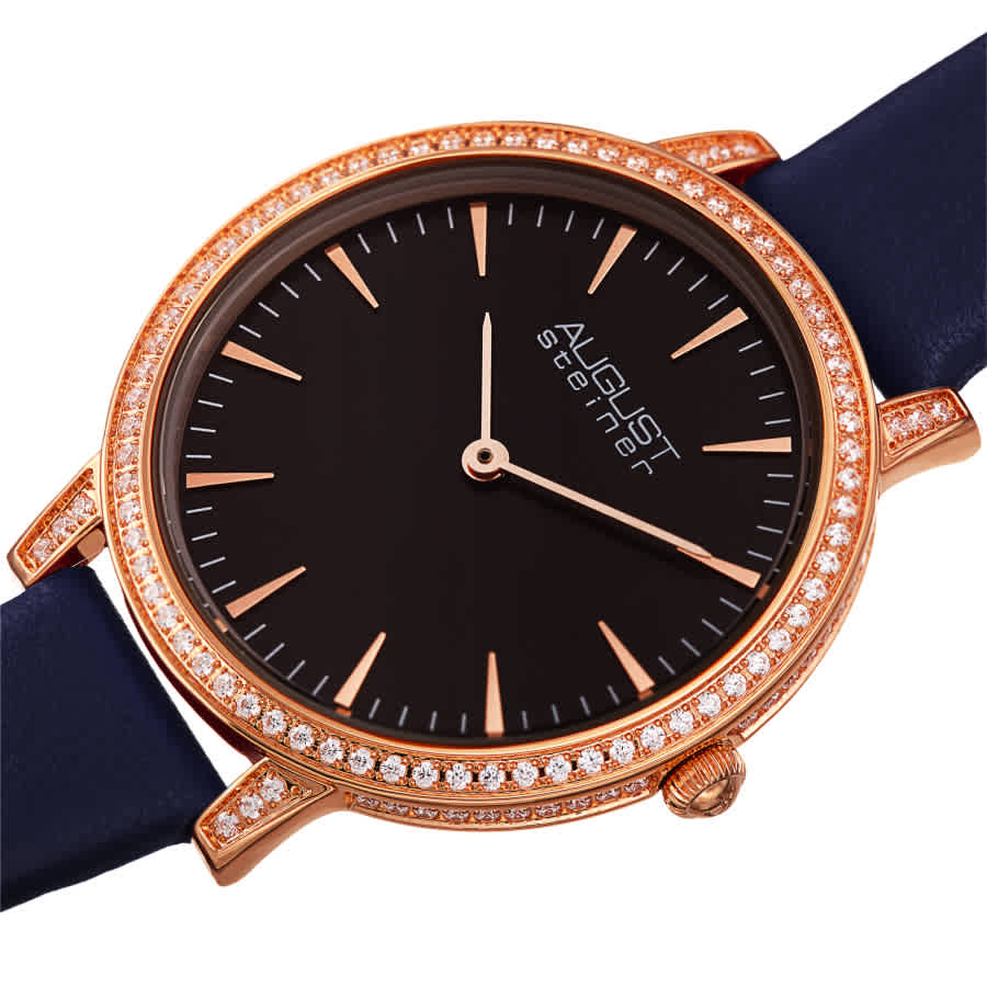 Shop August Steiner Quartz Crystal Black Dial Ladies Watch As8274bu In Black / Gold Tone / Rose / Rose Gold Tone