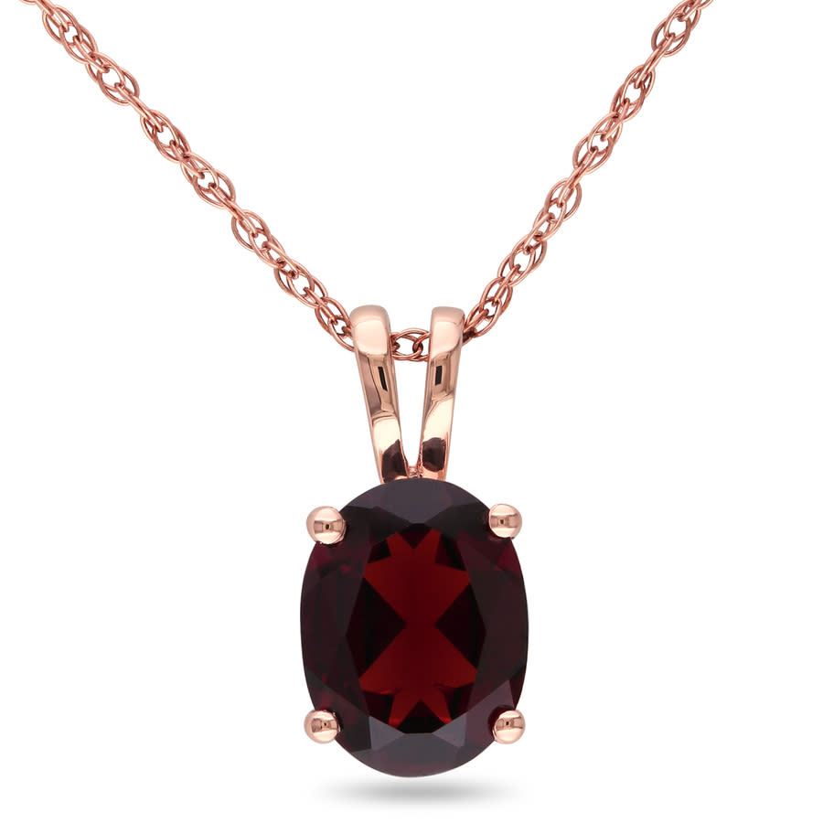 Amour 10k Rose Gold Oval Garnet Solitaire Pendant With Chain In Pink