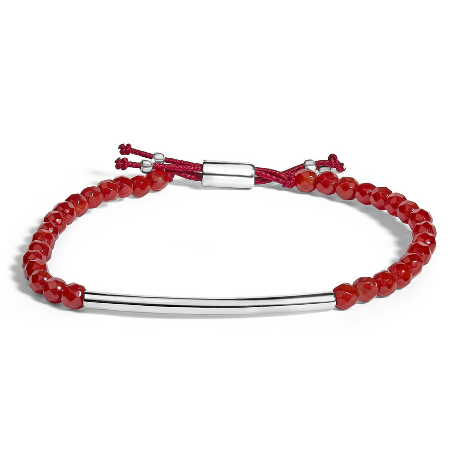Haus of Brilliance Sterling Silver Red Jasper Bead Station Bracelet with Bolo Clasp
