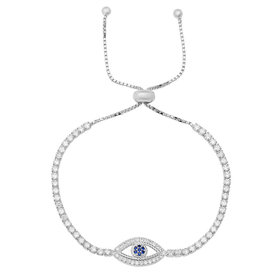 Kylie Harper Sterling Silver Cubic Zirconia Cz Evil Eye Adjustable Bracelet In Silver-tone