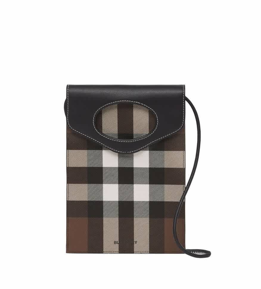 Check and Two-tone Leather Card Case in Dark Birch Brown - Women