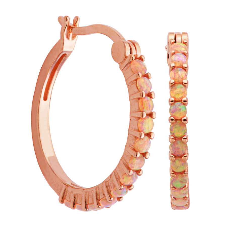 CLASSIC TREASURES 14K ROSE GOLD PLATED STERLING SILVER CREATED PINK OPAL HOOP EARRINGS S2AHJP940K-RNBEU00