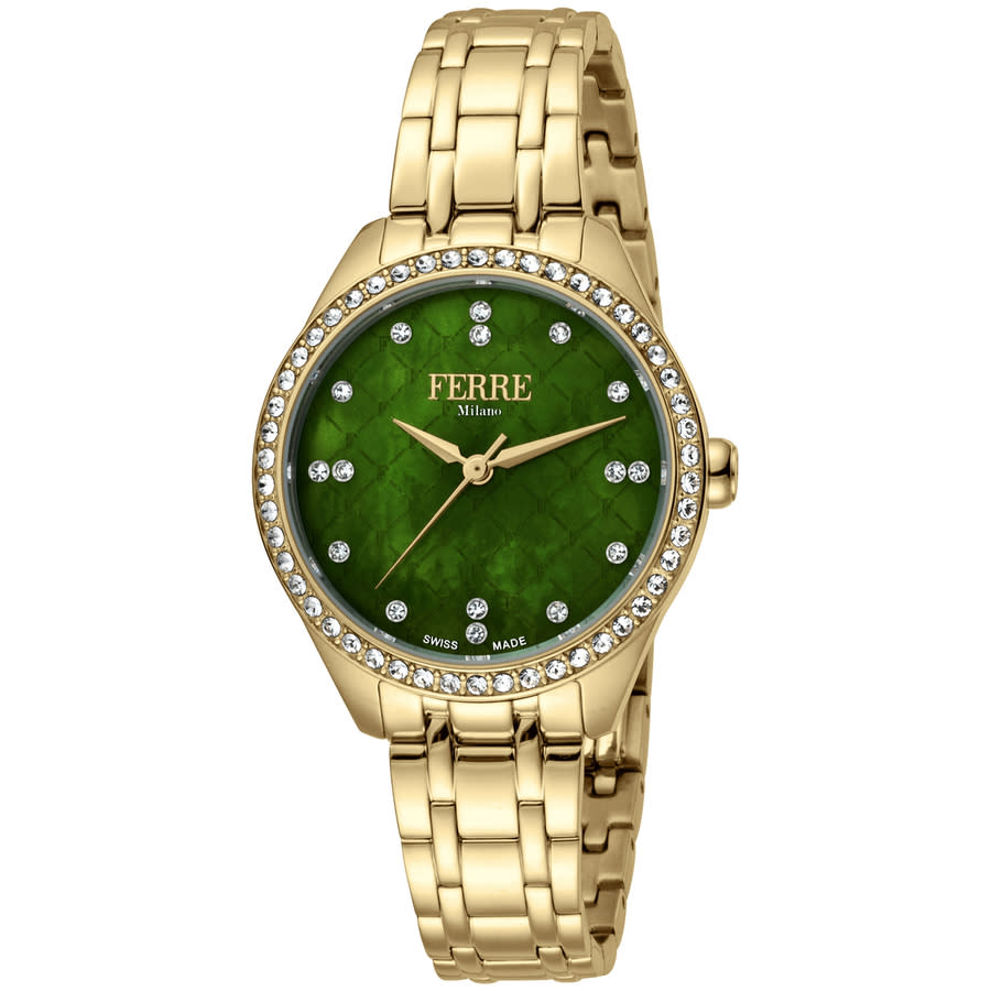 Shop Ferre Milano Classic Quartz Green Dial Ladies Watch Fm1l116m0071 In Gold Tone / Green / Yellow