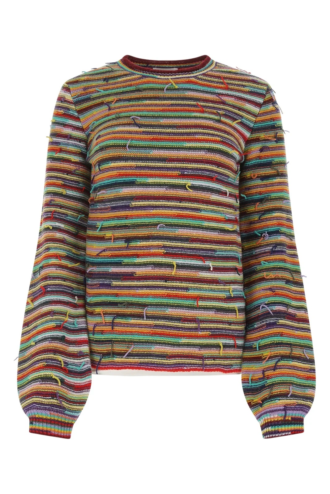 CHLOÉ CHLOE LADIES MULTICOLOR RAINBOW-STRIPED FRAYED SWEATER