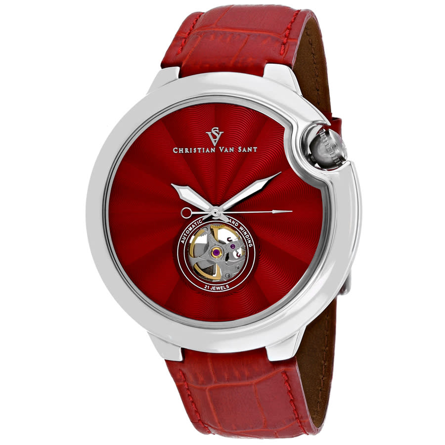 Shop Christian Van Sant Cyclone Automatic Red Dial Men's Watch Cv0142