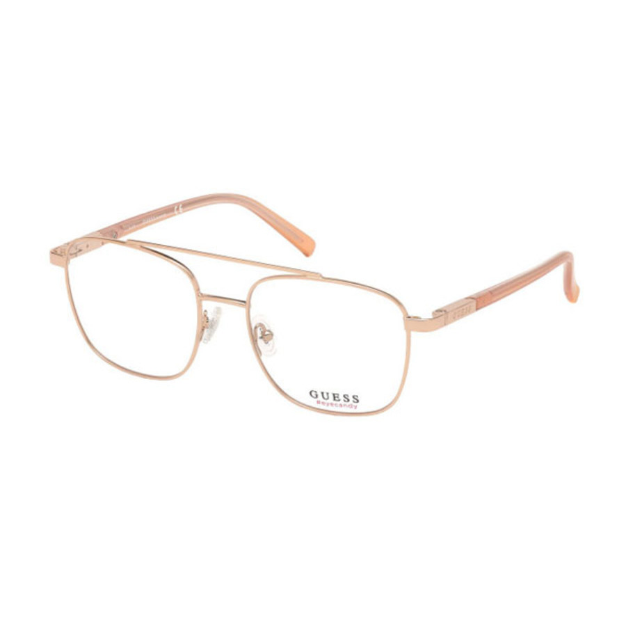 Guess Unisex Rose Gold Tone Rectangular Eyeglass Frames Gu303802852 In Gold Tone,pink,rose Gold Tone