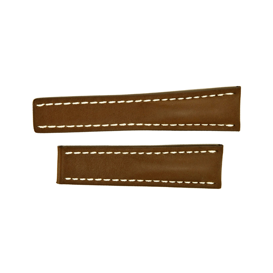 Breitling Brown Leather Strap With White Contrast Stitching 20-20mm In Brown / White