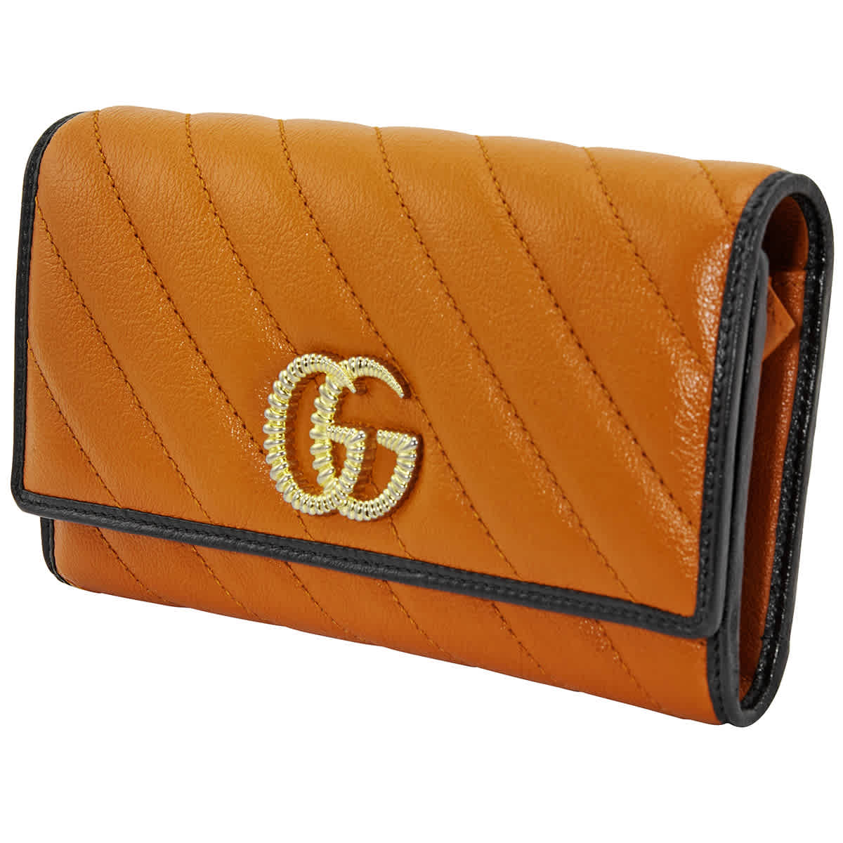 Gucci Ladies Gg Marmont Continental Wallet In Orange In Gold Tone,orange