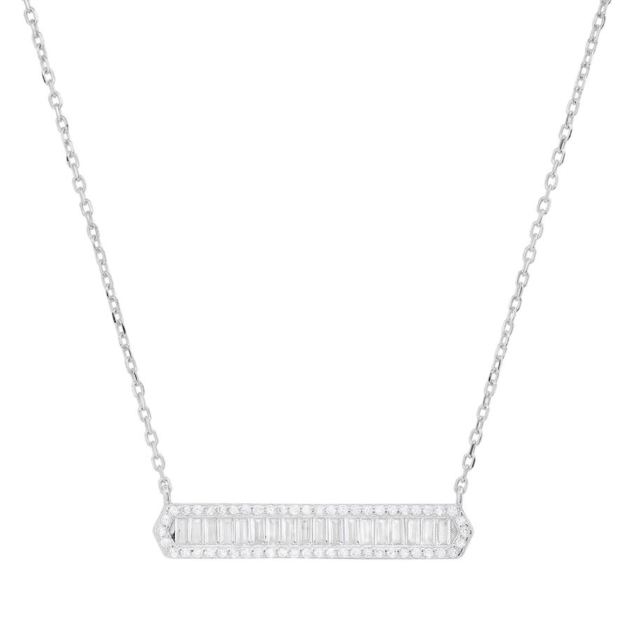 Kylie Harper Sterling Silver Baguette-cut Diamond Cz Bar Necklace In Silver-tone