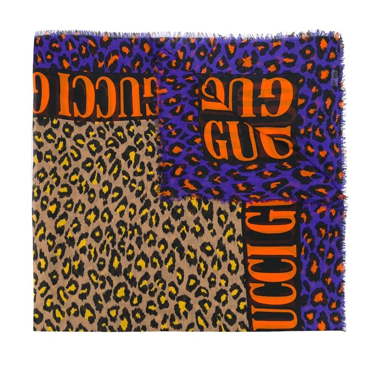 Gucci Ladies Leopard Print  Logo Scarf In N,a