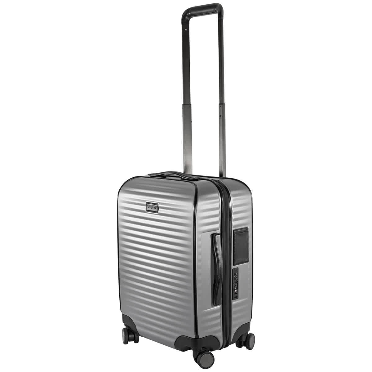 Ermenegildo Zegna Polycarbonate Rolling Suitcase In Silver Tone