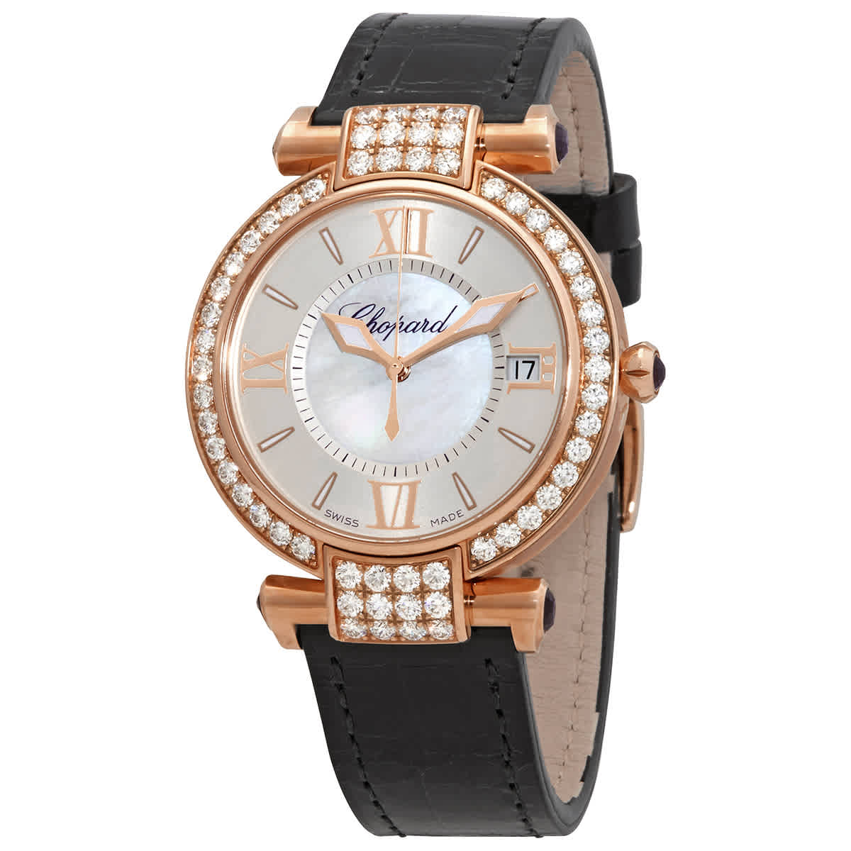 Chopard Imperiale Automatic Silver Dial With Mother Of Pearl Center 18kt Rose Gold Ladies Watch 384822-5002 In Black,gold Tone,mother Of Pearl,pink,purple,rose Gold Tone,silver Tone