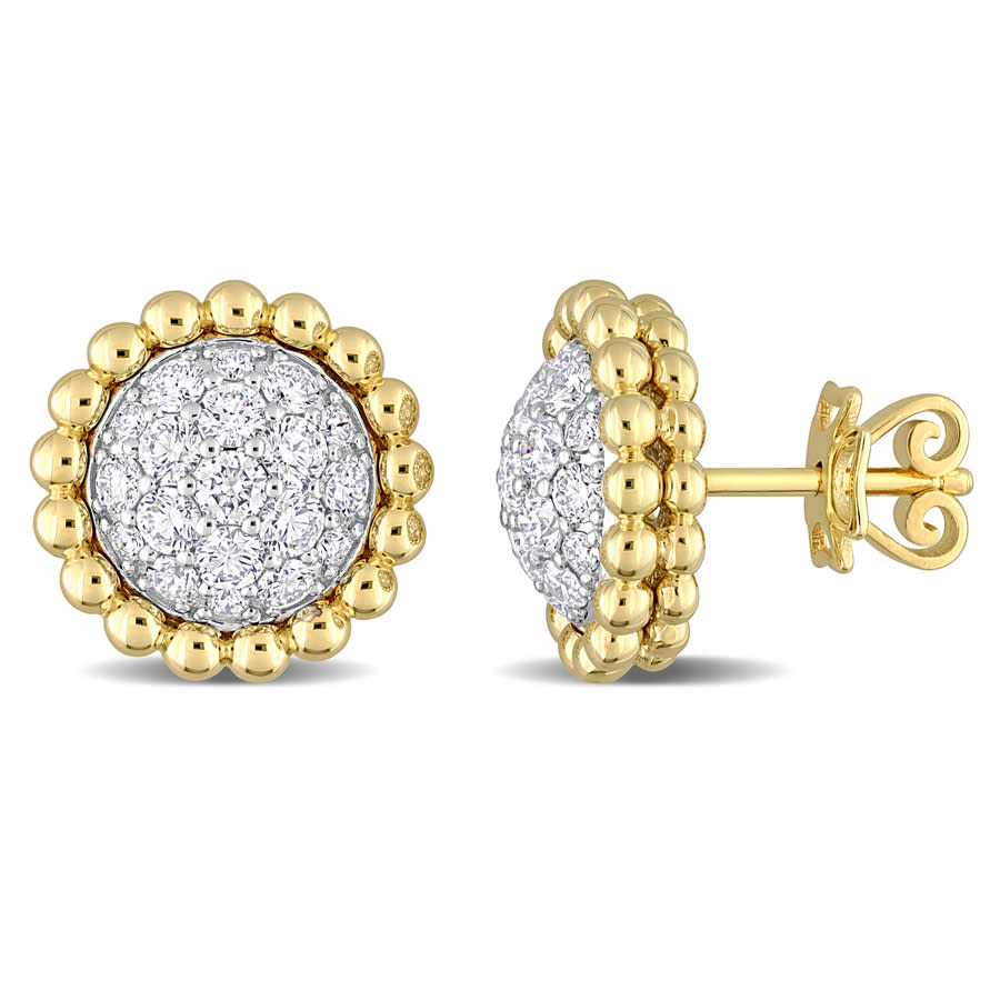 Amour 1 3/8 Ct Tdw Diamond Halo Earrings In 14k Two-tone Yellow And White Gold In Gold Tone,two Tone,white,yellow