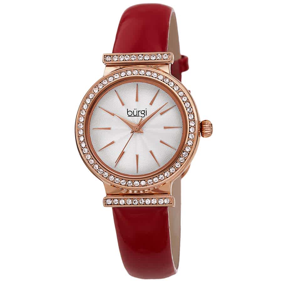 Burgi Silver Dial Red Leather Ladies Watch Bur230rd In Red   / Gold Tone / Rose / Rose Gold Tone / Silver