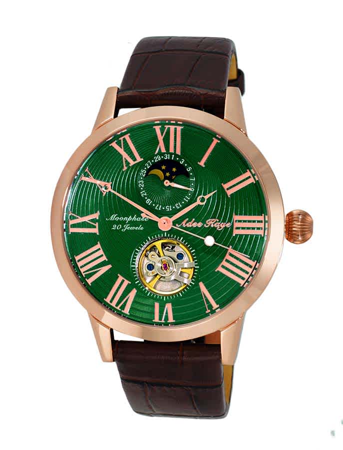 Adee Kaye Ak2269 Automatic Green Dial Mens Watch Akj2269-021-rggn In Brown,gold Tone,green,pink,rose Gold Tone