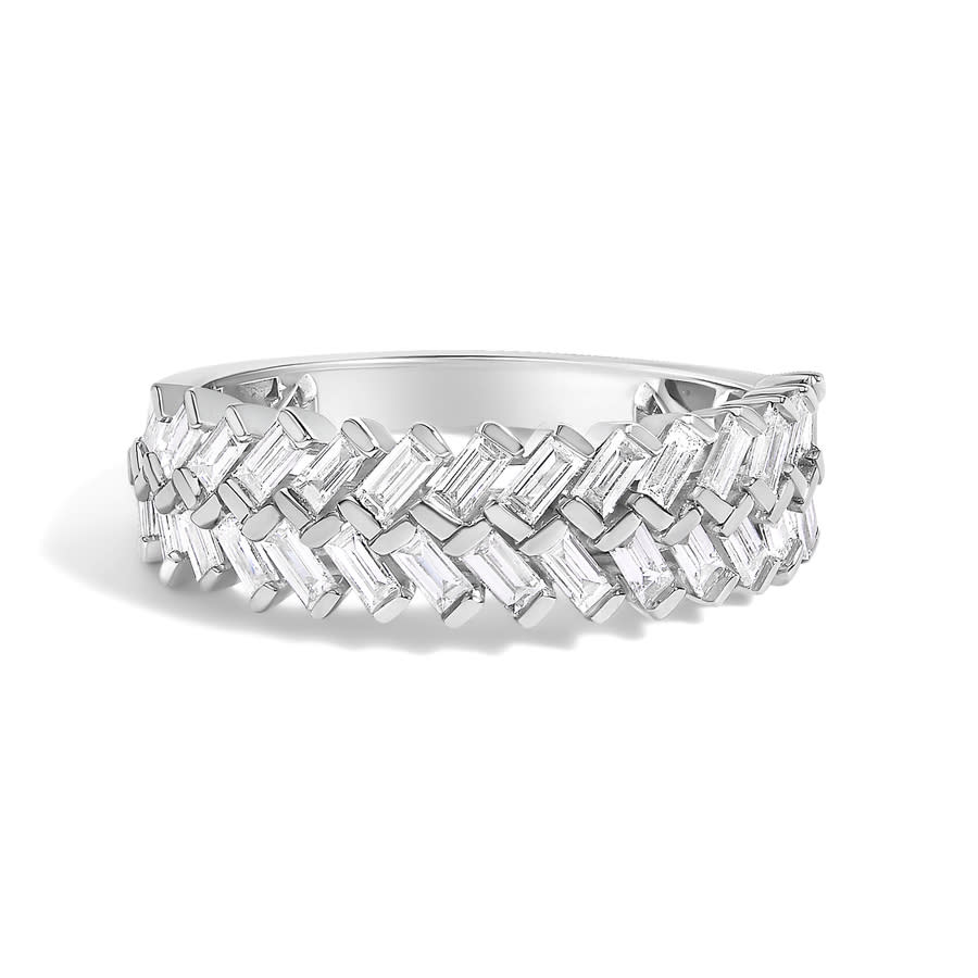Haus of Brilliance 14K White Gold 7/8 Cttw Lab Grown Baguette Weave Design Band Ring