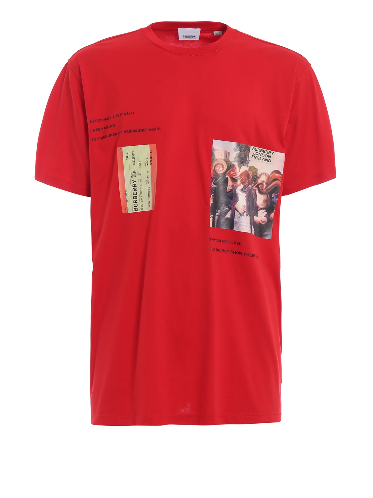 Burberry Mens Bright Red Collage Print T-shirt