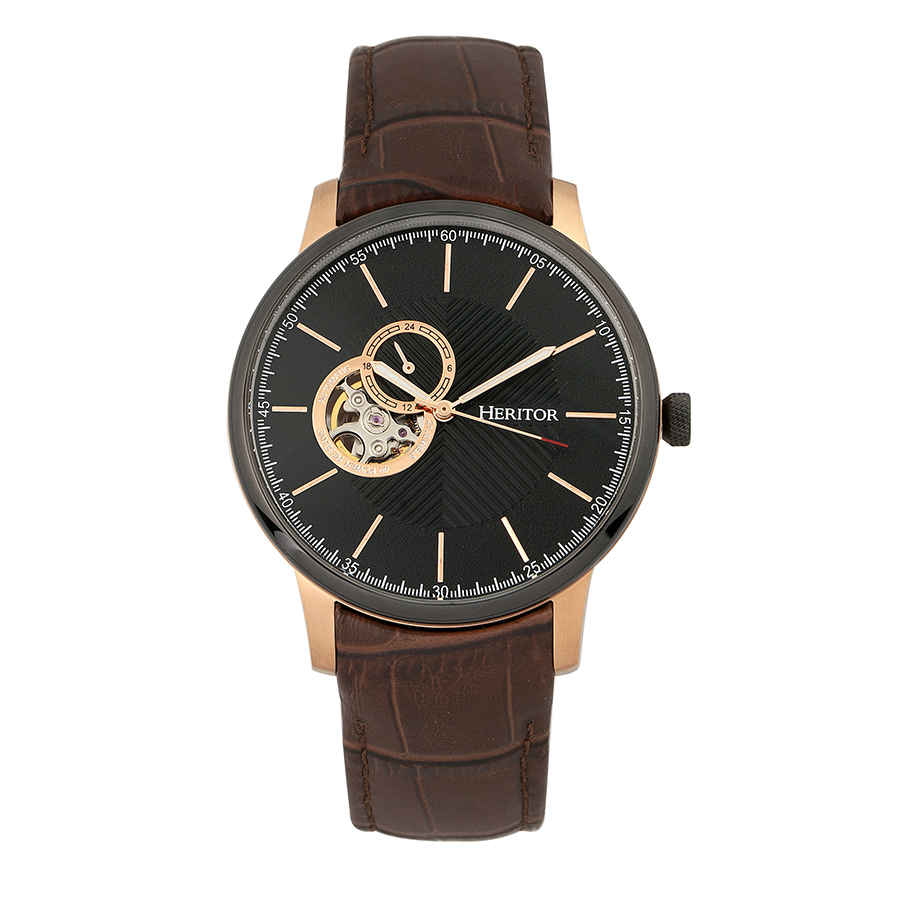 Heritor Landon Automatic Black Dial Mens Watch Hr7705 In Black,brown,gold Tone,pink,rose Gold Tone