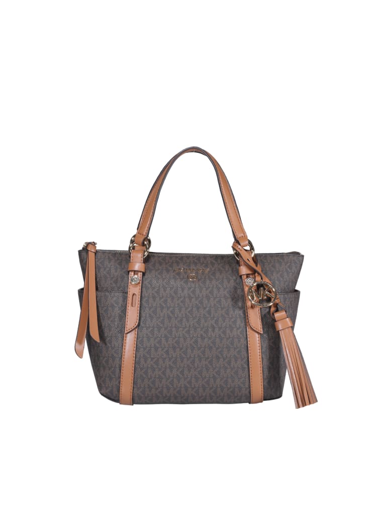 Shop Michael Kors Ladies Brown Sullivan Small Logo Top-zip Tote Bag In Brown,two Tone