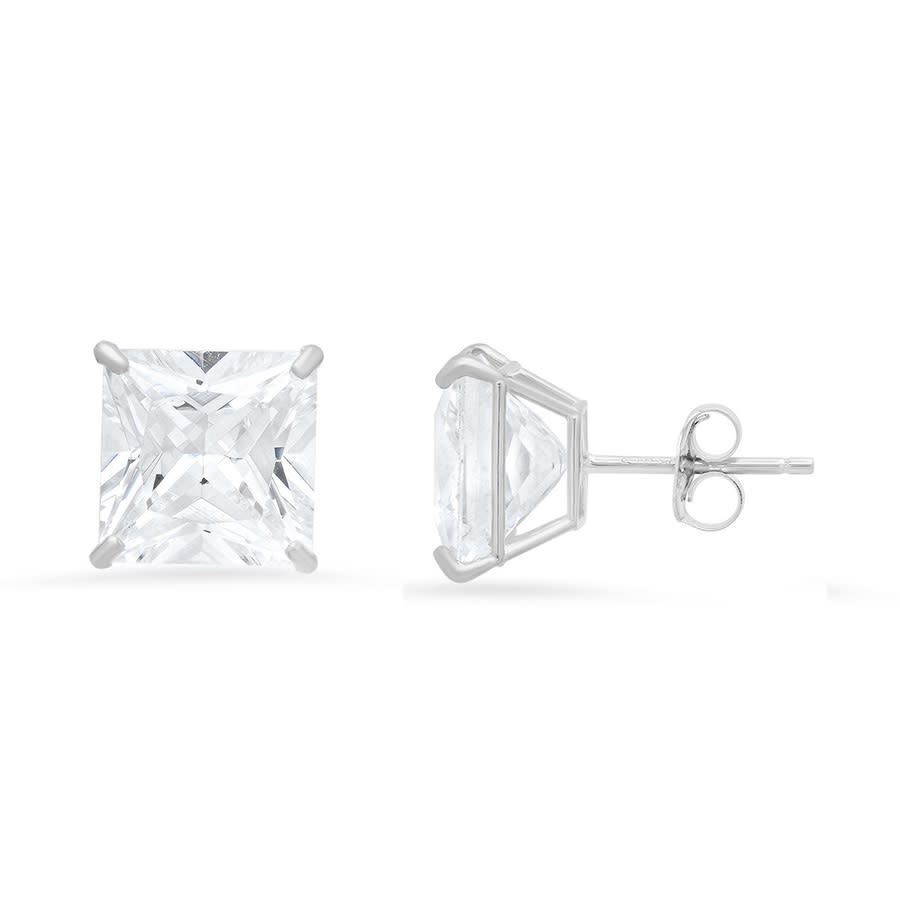 Kylie Harper 10k White Gold 8mm Princess-cut Cubic Zirconia Cz Stud Earrings