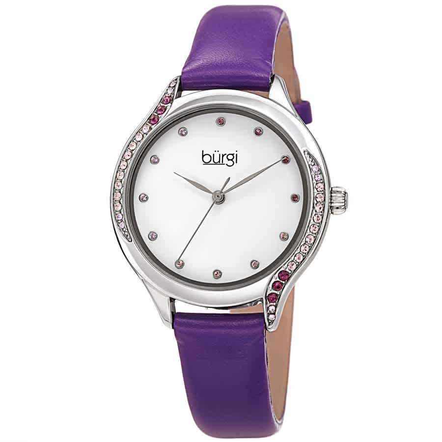 Burgi Crystal White Dial Ladies Watch Bur239pu In Purple / White