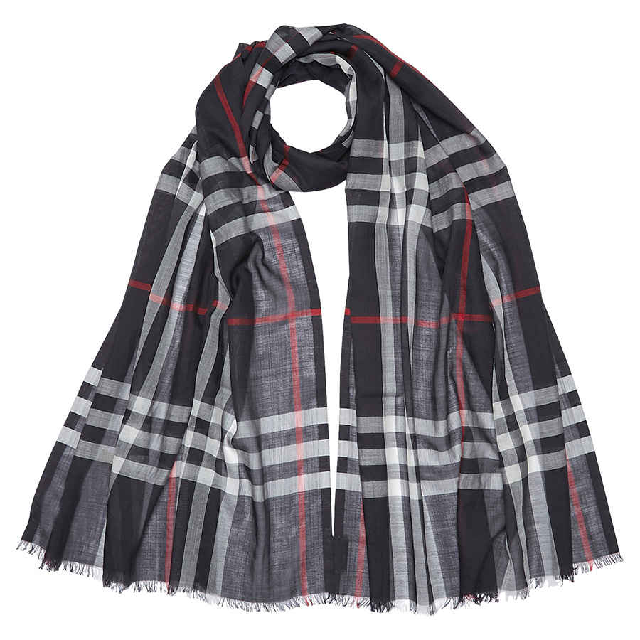 Burberry Wool And Silk Scarf With All-over Tartan Motif In Blue