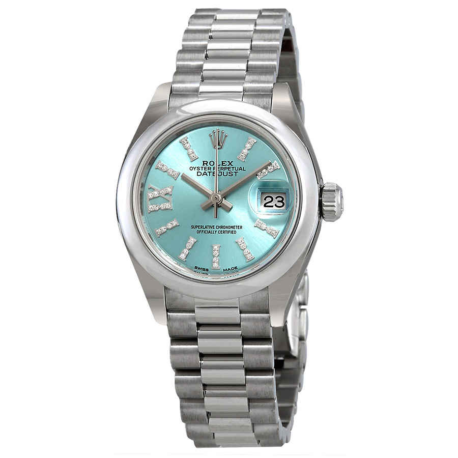 Rolex Lady-datejust Ice Blue Diamond Dial Ladies Platinum President Watch 279166iblrdp In Blue,grey,silver Tone