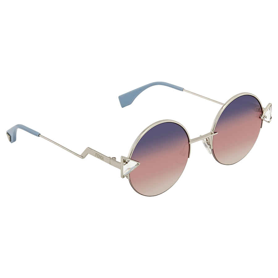 Fendi Pink Gradient Round Sunglasses Ff 0243/s Tjv/ff 51 In Pink,silver Tone