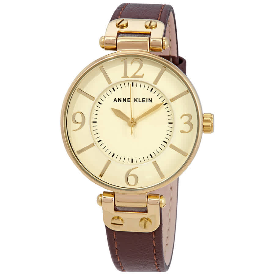 Click to view more detailed imagery on our partner's website Anne Klein Ivory Dial Ladies Watch 10-9168ivbn In Brown,gold Tone,white