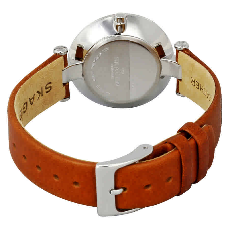 Shop Skagen Tanja Silver Dial Ladies Leather Watch Skw2458 In Brown / Silver