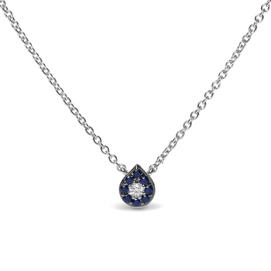 Haus Of Brilliance 18k White Gold Diamond Accent And 1mm Round Blue Sapphire Gemstone Halo Teardrop
