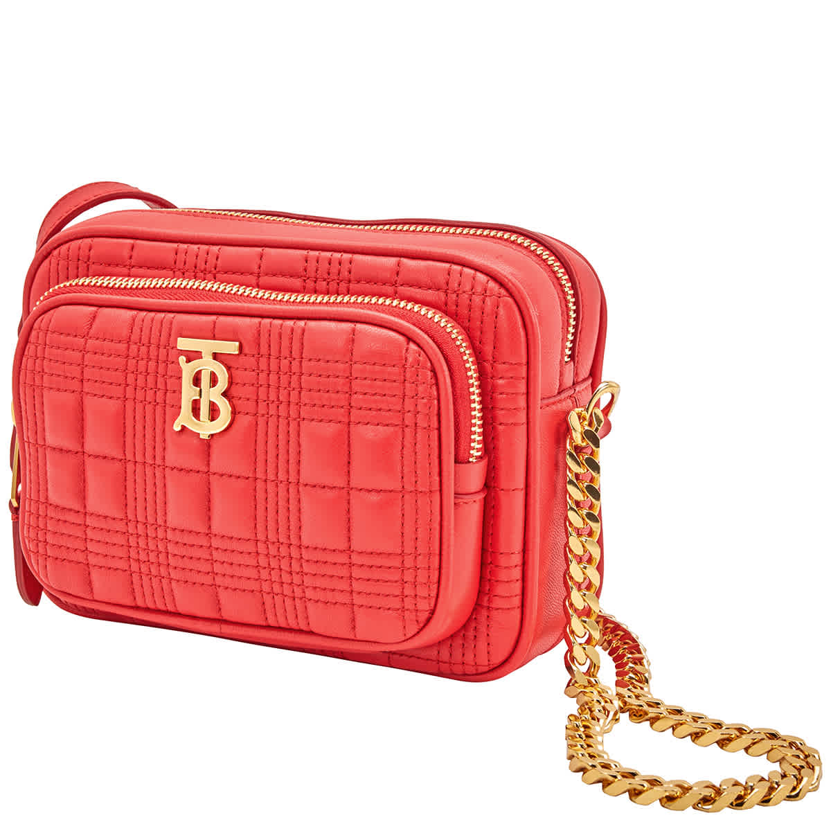 Burberry Red Small Quilted Check Crossbody Bag In Gold Tone,red