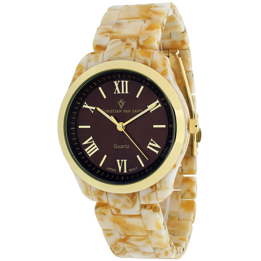 Christian Van Sant Granite Quartz Brown Dial Ladies Watch Cv3412 In Beige,brown,gold Tone,yellow