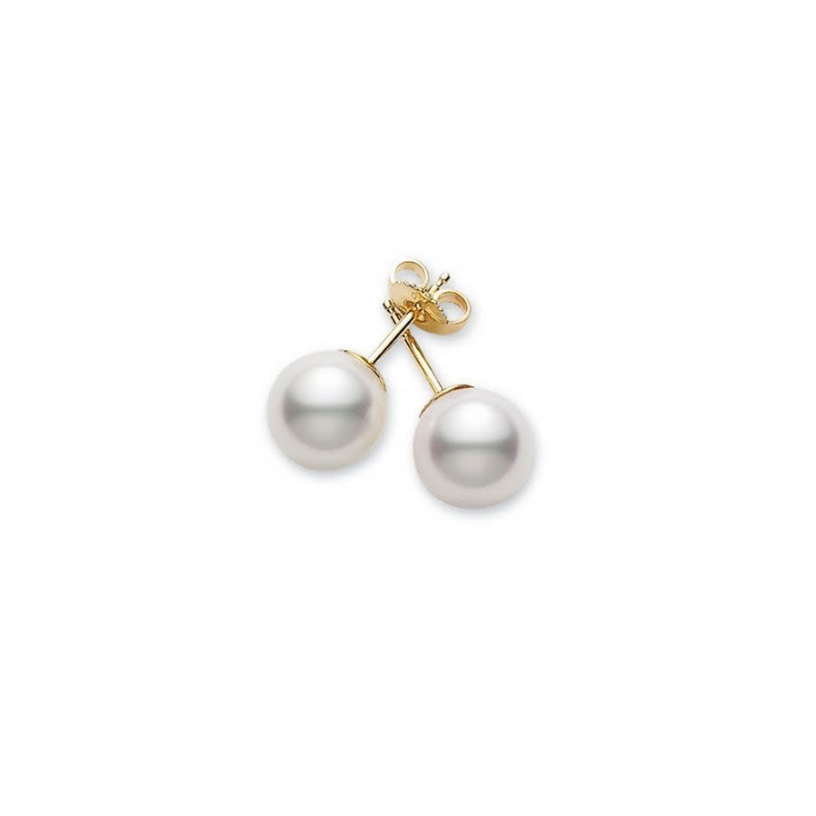 Mikimoto Akoya Pearl Stud Earrings With 18k Yellow Gold 7.5-8mm Aaa In Yellow