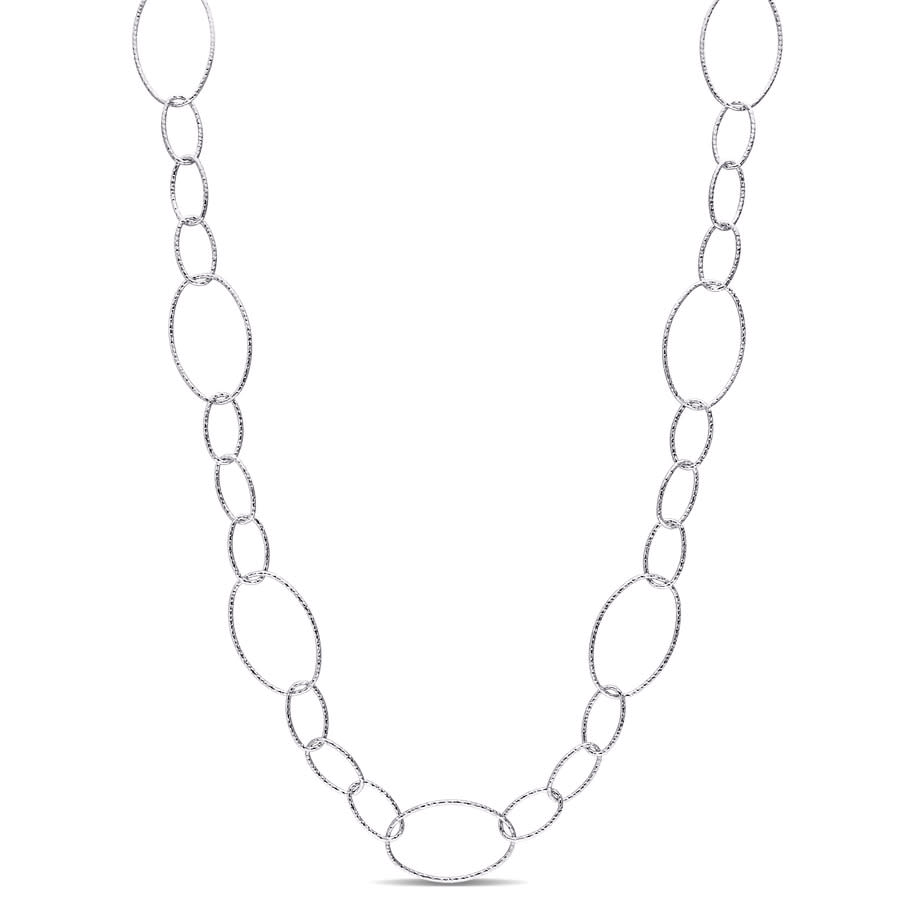 Amour 13 Mm Fancy Oval Link Chain Necklace In Sterling Silver In White