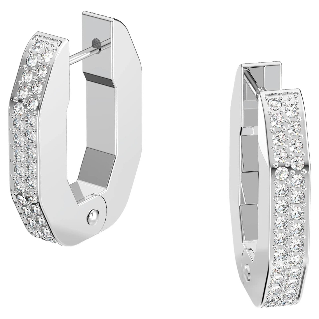Swarovski Dextera Rhodium Plated Octagon Shape Hoop Earrings In Rhodium