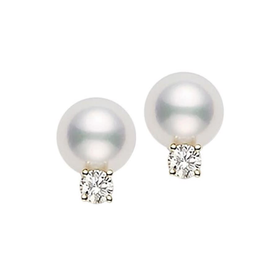 Mikimoto Women's Essential Elements 18k Yellow Gold, 7mm Cultured Pearl & Diamond Stud Earrings In Yellow