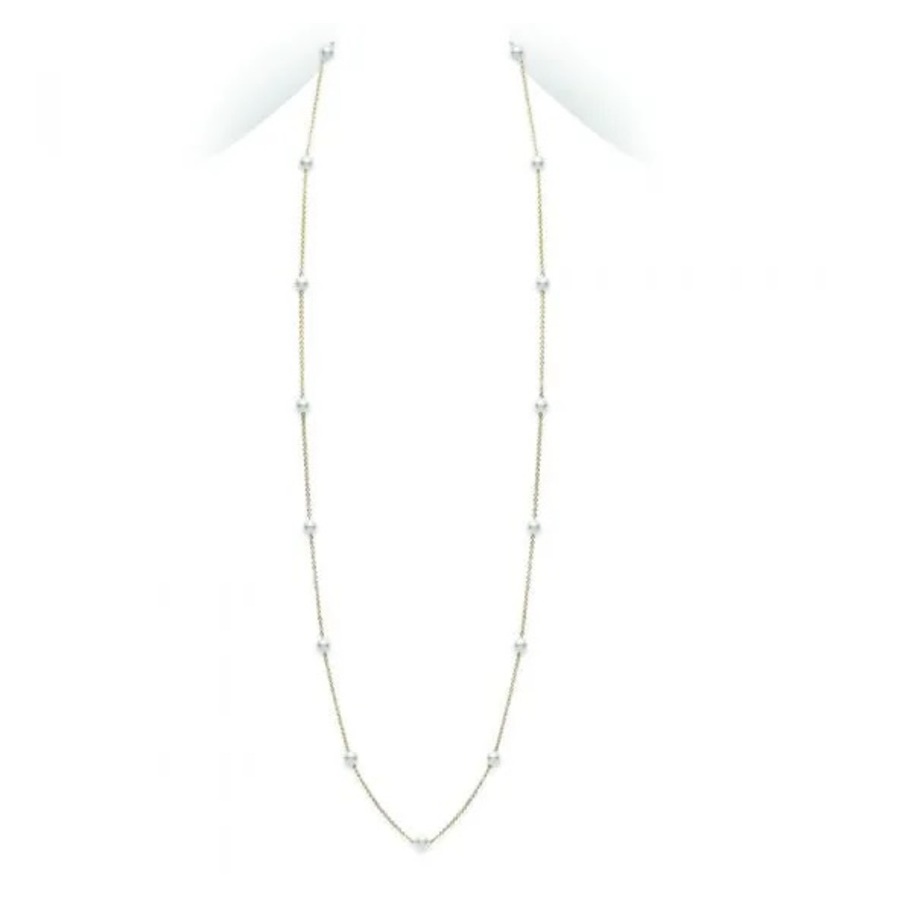 Mikimoto Akoya Pearl Long Station Necklace With 18k Yellow Gold 6x6.5mm 32" - Pcl2k