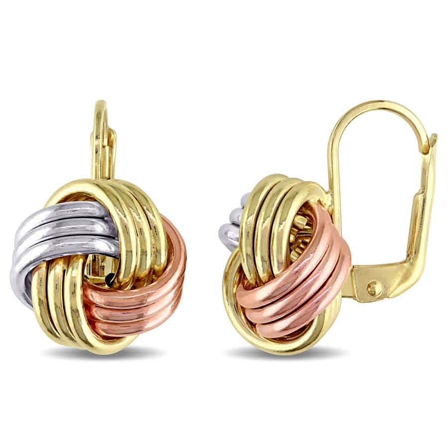 Amour 10k 3-tone Gold Leverback Knot Earrings In Multi-color