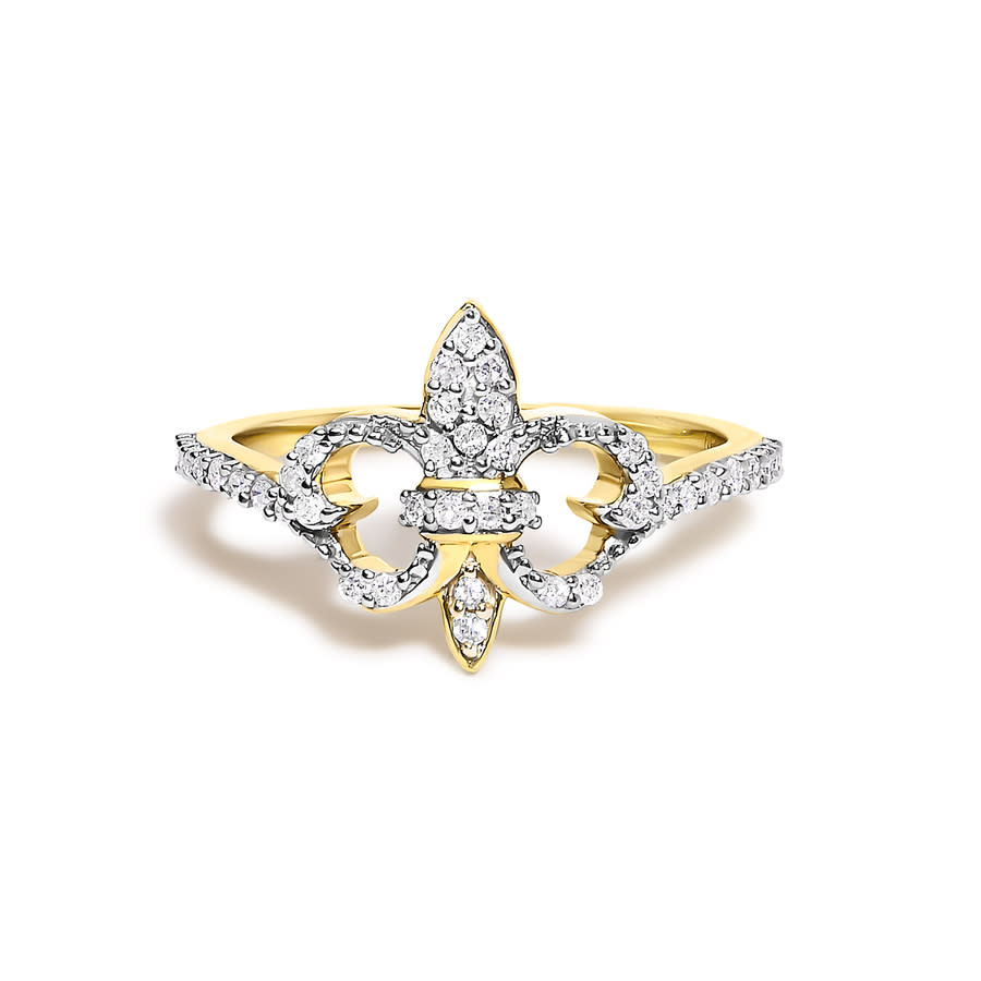 Haus of Brilliance 14K Yellow Gold Plated .925 Sterling Silver 1/4 Cttw Diamond Fleur-de-Lis Ring