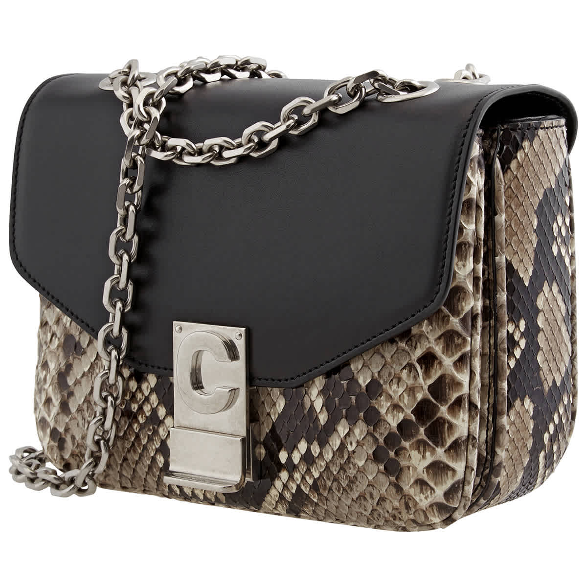 Celine Small C Python & Shiny Calfskin Shoulder Bag- Natural In N,a