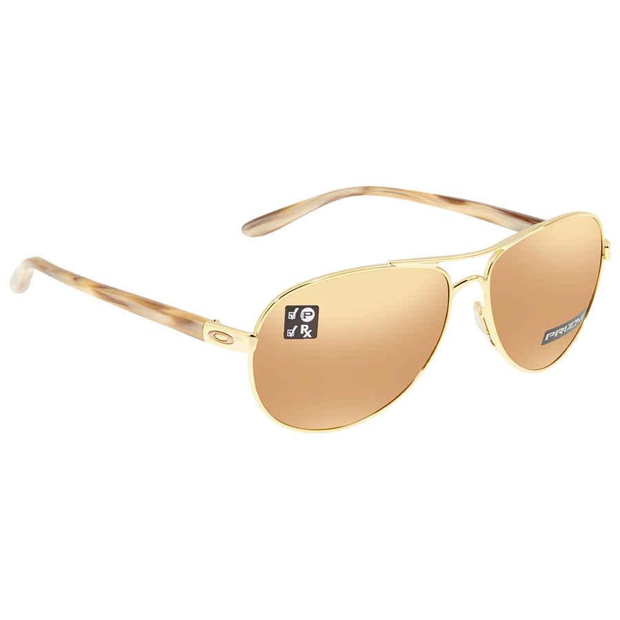 Oakley Feedback Prizm Rose Gold Polarized Aviator Ladies Sunglasses Oo4079-407937-59 In Gold Tone,pink,rose Gold Tone