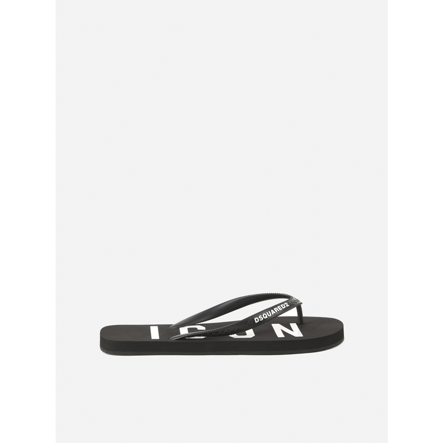 Dsquared2 Black Icon Splash Flip Flops In Black,white
