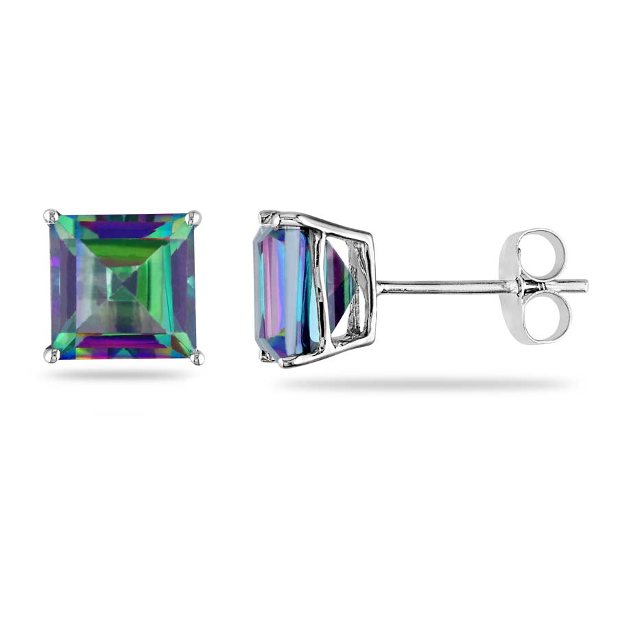 Amour Exotic Green Topaz Stud Earrings In 10k White Gold In Gold / Green / White